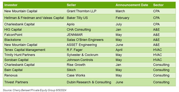 Notable Professional Services Deals Announced in 2024 table